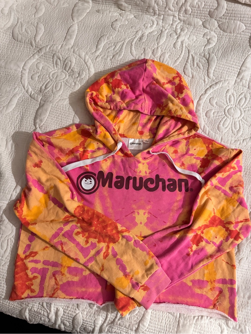 Tie-Dye Crop Hoodie in Pink & Orange